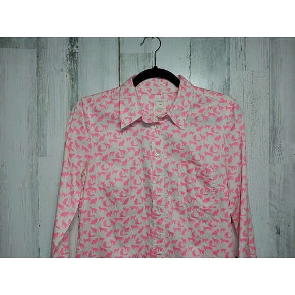 GAP CAT ALL OVER PRINT FITTED BOYFRIEND LS SHIRT WOMENS SZ XS - Picture 3 of 6